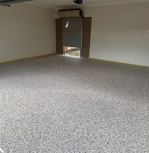 Light flake garage floor detail